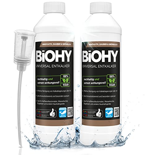 BiOHY Entkalker (2x500ml Flasche) + Dosierer | Universal Konzentrat für 20 Entkalkungsvorgänge pro Flasche | Kompatibel mit allen Kaffeevollautomaten & Espressomaschinen