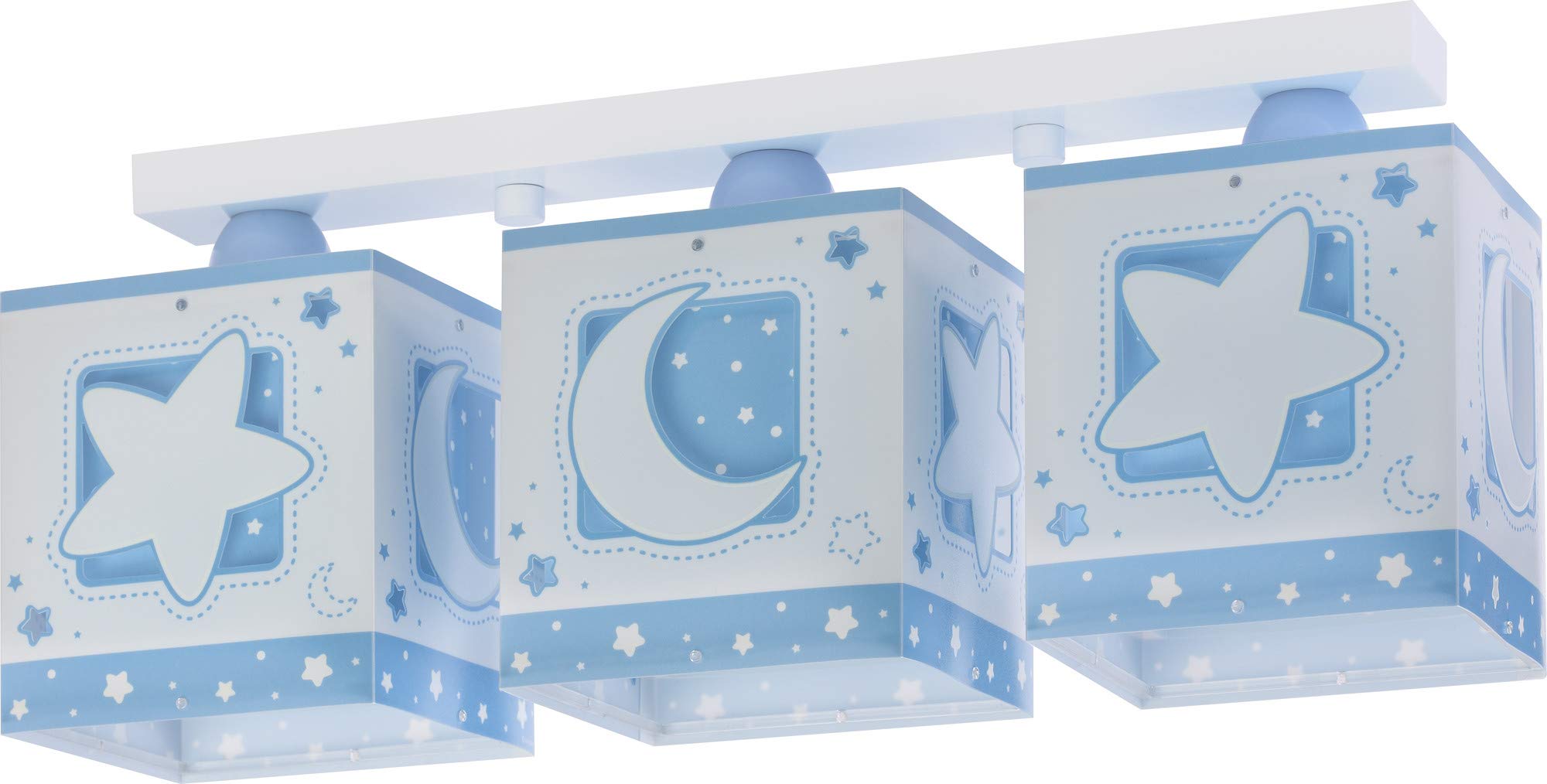 Dalber Kinderlampe Deckenleuchte, Kinderzimmer Deckenlampe 3 Lichter Mond und Sterne MoonLight Blau, 63233NT, E27