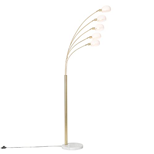 QAZQA - Design Stehleuchte | Stehlampe | Standleuchte | Lampe | Leuchte Messing mit Opalglas 5-flammig - Sixties Marmo | Wohnzimmer | Schlafzimmer - Stahl Länglich - LED geeignet E14