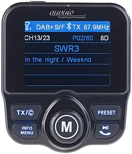 auvisio DAB+ Zigarettenanzünder: DAB+/DAB-Empfänger, FM-Transmitter, Bluetooth, Freisprecher, MP3, USB (DAB Radio für Zigarettenanzünder)
