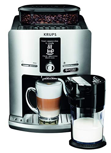 Krups Kaffeemühle für Espressobohnen, mit Milchaufschäumer, Topf aus Edelstahl, Kaffeemaschine, Kaffeebohnen Professionell silberfarben