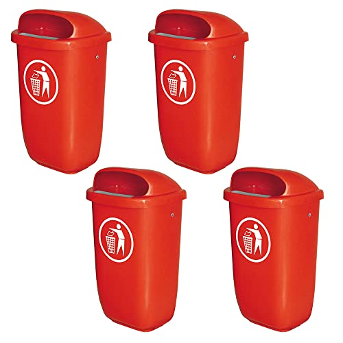 4 Abfallbehälter für den Außenbereich, 50 Liter, nach DIN 30713, Farbe: rot