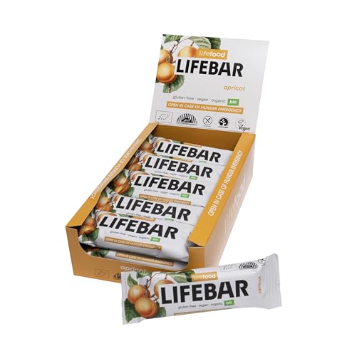 Lifefood Lifebar Energieriegel, Vegan Sportriegel, RAW BIO Rohkost, Vegan, Glutenfrei, Laktosefrei,Ohne Zuckerzusatz, Biologisch angebaut - 15er Pack (15 x 40 g) (Aprikose)