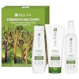 Biolage Pflegeset mit Shampoo, Conditioner und Pflegespray für geschädigtes Haar, Für mehr Geschmeidigkeit & Glanz, Reduziert Haarbruch, Vegan, Strength Recovery Shampoo, Spülung und Repairing Spray