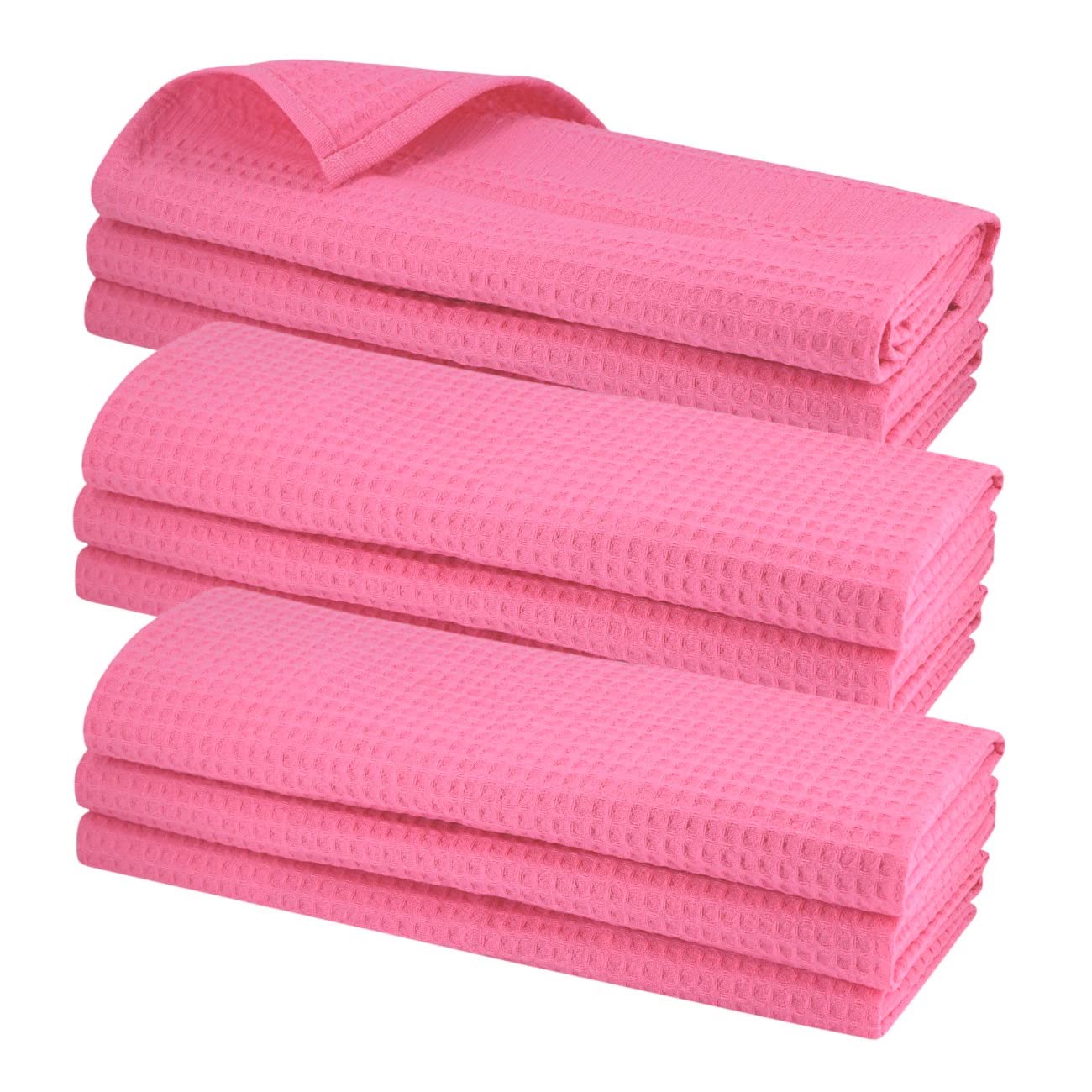 9X Geschirrtuch, Küchentuch aus 100% Baumwolle Waffel-Piqué in rosa, pink/Küchenhandtuch/Putztuch