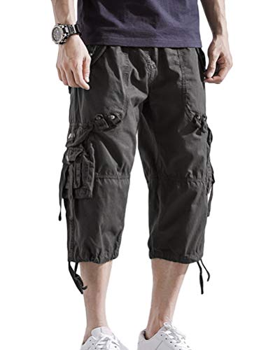 ORANDESIGNE Herren 3/4 Cargo Shorts Kurze Hose Sommer Basic Vintage Bermuda Casual Combat Pants Sport Jogging Cargohose Kurz Regular Fit A Grau XX-Large
