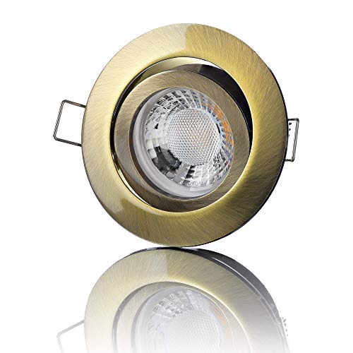 lambado® Premium LED Spot 230V Flach Altmessing - Hell & Sparsam inkl. 5W Strahler warmweiß dimmbar - Moderne Beleuchtung durch zeitlose Einbaustrahler/Deckenstrahler