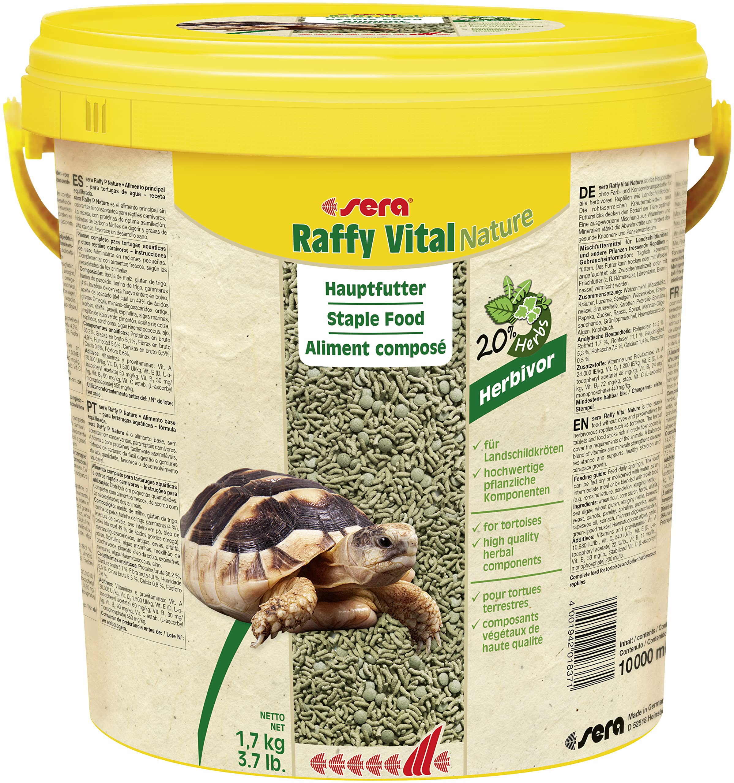 sera Raffy Vital Nature 10 L (1,7 kg) - Schmackhafte Kräutervielfalt für herbivore Reptilien, Landschildkröten Futter