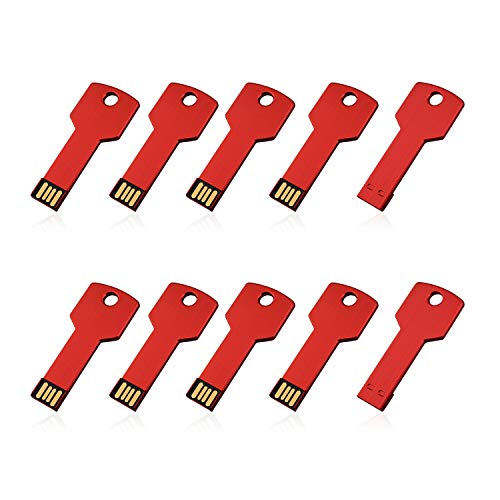 RAOYI USB-Stick, 8 GB, Metallschlüssel-Design, USB-Stick in Schlüsselform, USB 2.0, Rot, 10 Stück