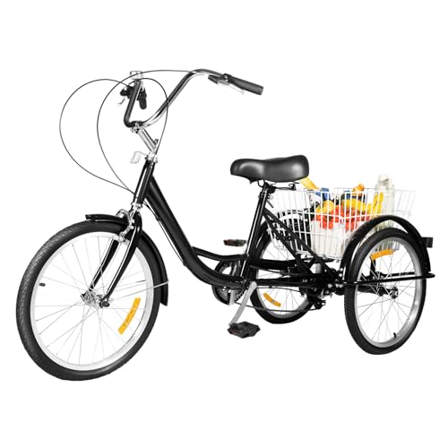 20 Zoll Dreirad für Erwachsene 3-Räder Fahrrad Senioren Erwachsenendreirad Unisex Geschwindigkeit Tricycle 8 Gang mit Einkaufskorb Tricycle Schwarz