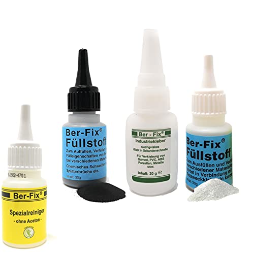 Ber-Fix Weisses Füllstoff Set - 20g Industrieklebstoff | 30g Füllstoff | 20g Ber-Fix Reiniger - Löser | 3x Fein Düsen