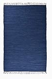 Theko | Dhurry Teppich aus 100% Baumwolle Flachgewebe Teppich Happy Cotton | handgewebt | Farbe: Blau | 90x160 cm