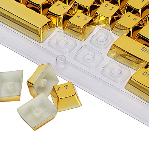 Goldene und Silberne Ersatz-Tastenkappen, 104 Tasten, Durchscheinend, Hinterleuchtet, Mechanische Tastatur-Tastenkappen für Universelle PC-Gaming 81/87/104 Standard-Tastaturen(Golden)