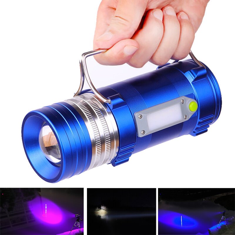 Wiederaufladbare LED-Angellampe mit Zoom und einer Reichweite von 500 Metern, 450LM und 3 farbigen LEDs mit Ladegerät