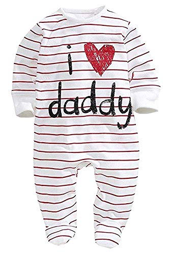 Carolilly Neugeborenes Unisex Baby Spielanzug Overall I Love Daddy/Mummy Strampler Schlafanzug (6-12 Monate, Love Daddy)
