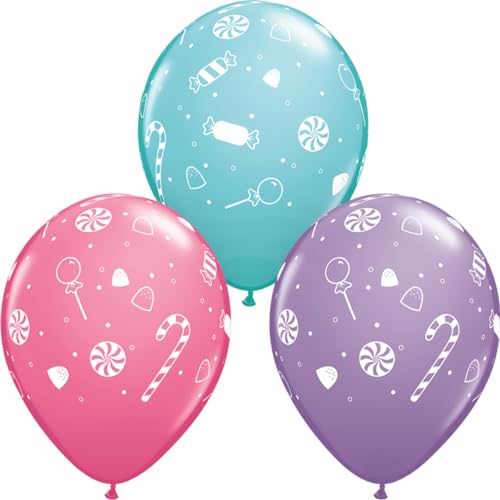 Qualatex 20900 Bonbons & Konfetti, sortiert, 27,9 cm / 27,9 cm, rund, Latex-Partyballons (25 Stück)