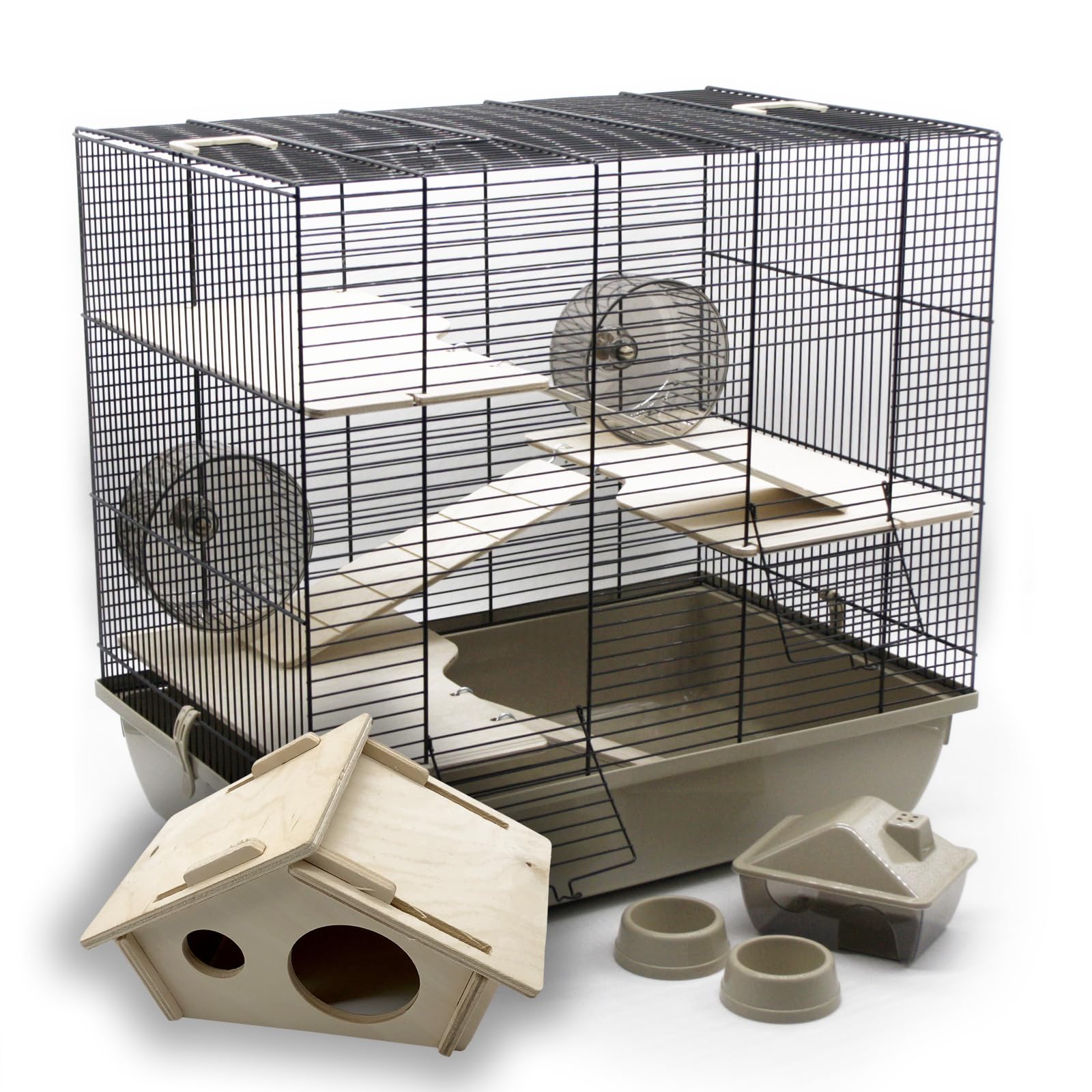 ZooPaul Premium Nagerkäfig Hamsterkäfig XXL inkl. Zubehör beige/schwarz 60x36x54cm Maus Kleintiere