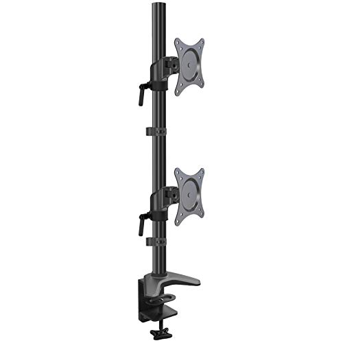 HFTEK Vertikal Tischhalterung mit Neig-, Schwenk- und Rotierfunktion für dual 2 Fach LED und LCD Monitore bis 27 Zoll VESA 75x75 100x100 (FY512HDB)
