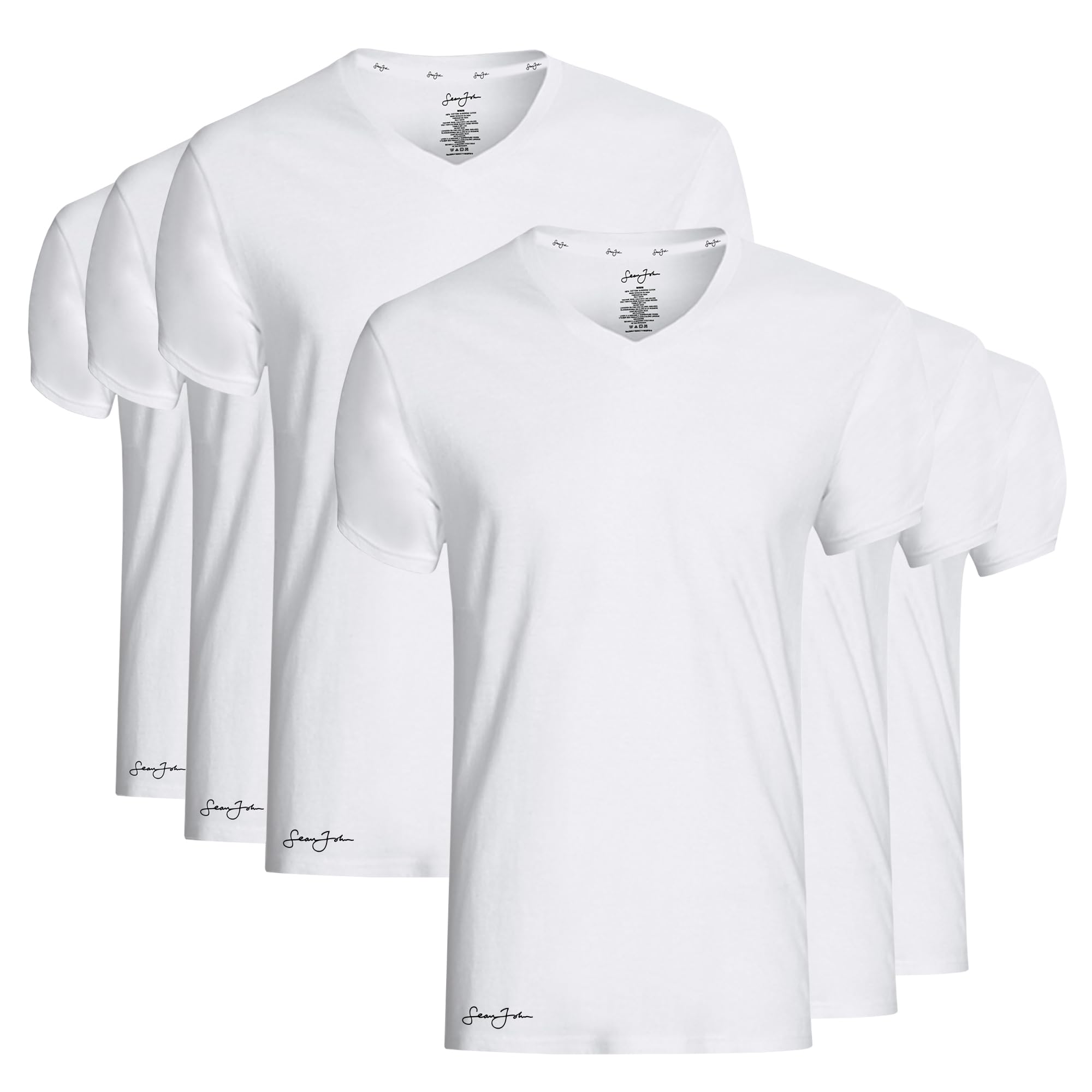 Sean John 6er-Pack Herren Essential V-Ausschnitt Unterhemden - Atmungsaktiv, Tagless, Baumwolle Herren T-Shirt - T-Shirts für Männer Pack, Weiss/opulenter Garten, L