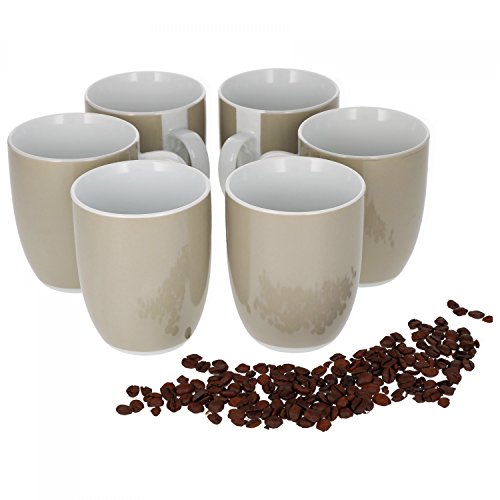 Van Well Vario 6er Kaffeetassen-Set I Porzellan-Tasse groß - in div. fröhlichen Farben I pflegeleichtes Tassen-Set - für Spülmaschine & Mikrowelle geeignet I 300 ml Kaffeebecher Beige 6 Stück