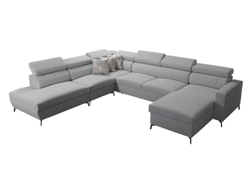 Mirjan24 Ecksofa Barizo IX, Eckcouch mit Schlaffunktion und 3 Bettkästen, Polsterecke mit Einstellbare Kopfstützen, L-Sofa, Couch, Wohnlandschaft (Mono 244 + Botanical 36, Seite: Rechts)