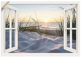 ARTland Wandbild selbstklebend Vinylfolie 70x50 cm Fensterblick Strand Meer Sand Ostsee Dünen Sonnenuntergang U1TZ