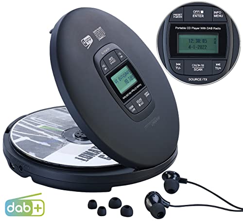 auvisio tragbare CDplayer: Tragbarer CD-Player, DAB+ Radio, Bluetooth und In-Ear-Stereo-Headset (Radio-CD-Player Retro)