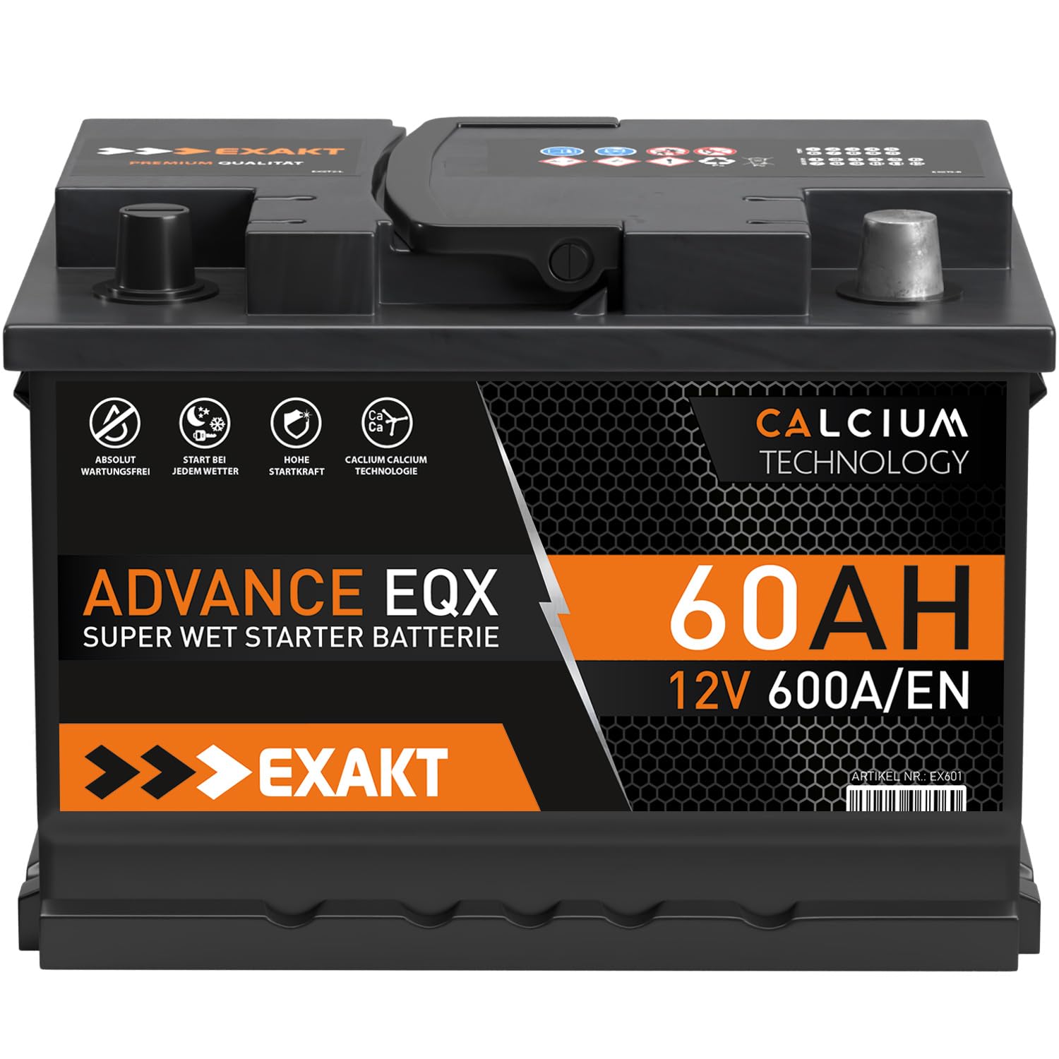 EXAKT Autobatterie 12V 60Ah Starterbatterie PKW KFZ Auto Batterie (60Ah)