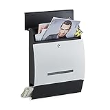 Relaxdays Design Briefkasten mit Zeitungsfach, Pulverbeschichtet, HxBxT: 45 x 35 x 11 cm, Wandbriefkasten, schwarz-weiß