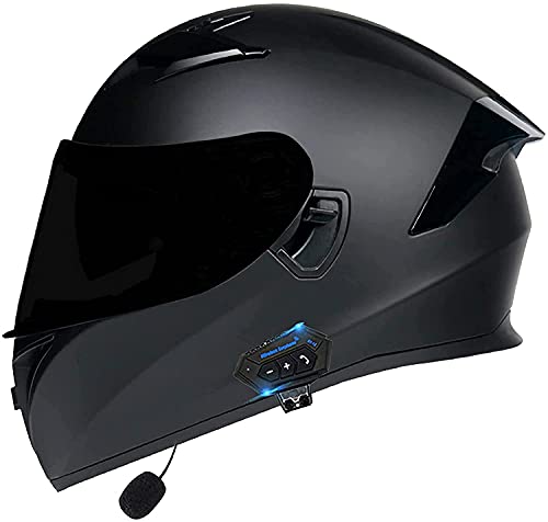 Integralhelm Klapphelm Motorrad Bluetooth-Helm Full Face Vollvisierhelm Mit ECE Genehmigt Scooter-Helm Motorradhelm Doppelvisier Mit Mikrofon Für Damen Herren (Color : H, Größe : Large)