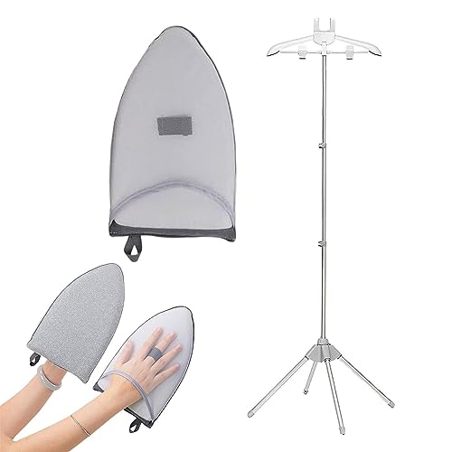 Fenytay Steamer Stand, Steam Clothes Hanger with Ironing Gloves, Foldable Telescopic Steamer Holder, Foldable Telescopic Steamer Holder, Steam Stand for Clothes, Portable Steamer Stand, Clothes Airer