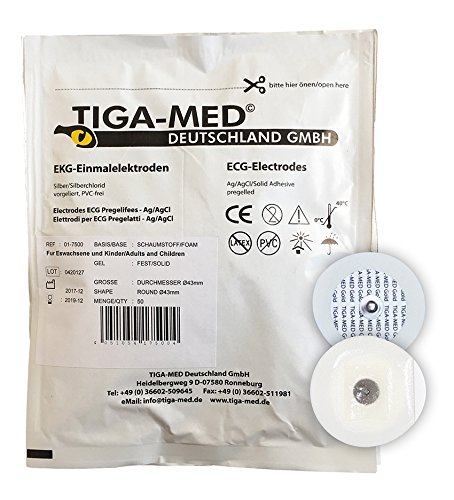 EKG Einmal Elektroden mit Festgel/Solidgel 43 mm 1000 Stück Einmalelektroden Einmal- Klebe- Elektroden Typ: Tiga-Med Profi Qualität!