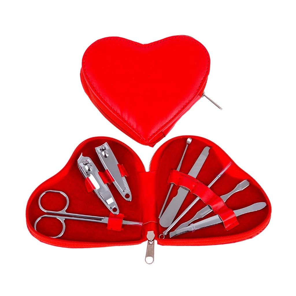 HJHJ Maniküre-Set, Pediküre-Set, Nagelknipser-Set, 8-in-1, Nagelpflege-Set mit exquisitem Reißverschluss-Etui in Herzform für Damen und Herren, Nagelknipser Geschenk