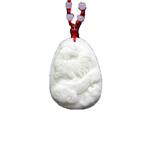 BAWHO Natürliche weiße chinesische Jade-Hahn-Anhänger Ruyi Halskette Schmuck Mode-Accessoires geschnitztes Amulett Geschenke for Frauen Männer QINTINYIN