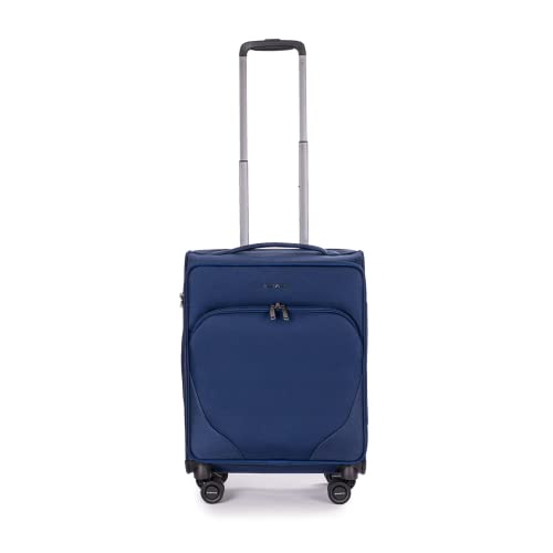 Stratic Mix Koffer Weichschale Reisekoffer Trolley Rollkoffer Handgepäck, TSA Kofferschloss, 4 Rollen, Erweiterbar, Größe S, Blau
