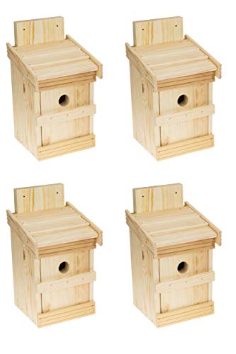 4 x Nistkasten Natur für Blaumeisen & kleine Meisenarten, solide gemacht aus Holz Vogelhaus für Meisen, Nisthilfe mit 32 mm Einflugloch Vogelhaus Meisenkasten Nisthöhle (Natürlich)