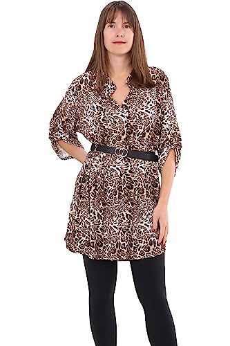 Malito - Damen Anmimalprint Kleid mit V Auschnitt - Midi Kleid mit Gürtel - Sommerkleid in One Size mit lockerer Passform - langes Blusenkleid Herbstkleid 23203 (Größe: 36-42 Jaguar 2)