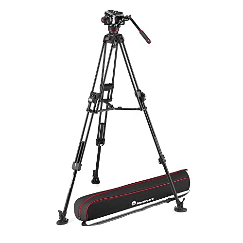 Manfrotto 504X Fluid-Videokopf mit Aluminium 645 Fast Twin Leg Videostativ, Kit mit Fast-Stativ und Videokopf, für DSLRs, Digitalkameras, Camcorder, mit Tragetasche, Hält bis zu 12 kg