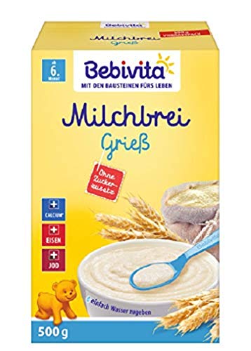 Bebivita Milchbreie ohne Zuckerzusatz-Großpackung, Milchbrei Grieß, 4er Pack (4 x 500 g)