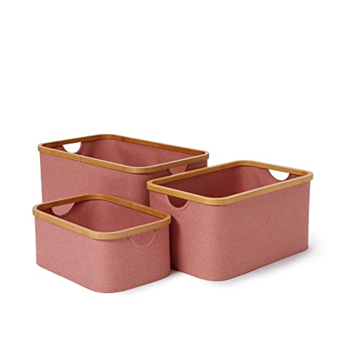 Lumaland rechteckige Bambus-Rahmen-Aufbewahrungsbox 3er Set Boxen in den Maßen 54 x 33 x 26 cm, 45 x 30 x 23 cm und 38 x 26 x 16 cm, Rosa