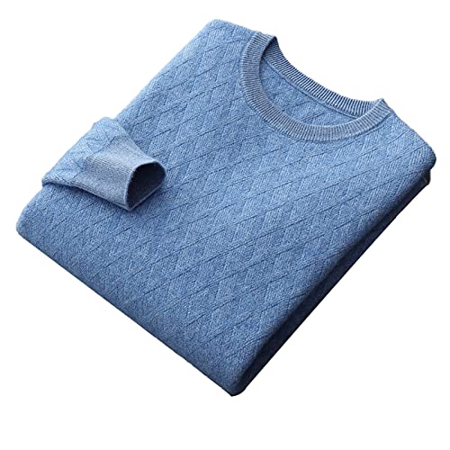 Herren Kaschmir-Strickpullover, Rundhalsausschnitt Pullover Pullover Dicker Langarm Pullover (Größe: XL, Farbe: Hellblau)