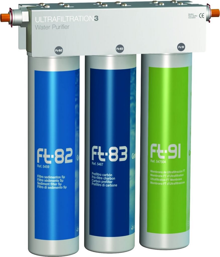 FT-LINE 3. Aktivkohle-Wasserfilter-System mit UF-Filtration ohne Wasserhahn inkl. Anschlusset geeignet für Sprudel-Lok, Sprudelux, Sprudelgeräte, Wassersprudler, Sprudelsysteme