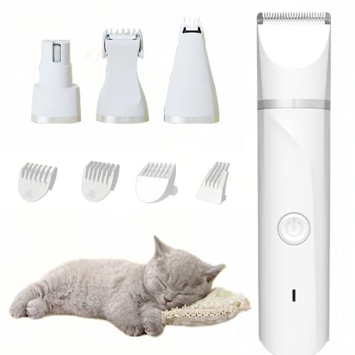 FIRE BULL 4-in-1 Rasierer für Haustiere, Professionelle Haustier Elektrische Schere, IPX7 Wasserdicht, USB Wiederaufladbar, Universell für Katzen und Hunde (weiß)