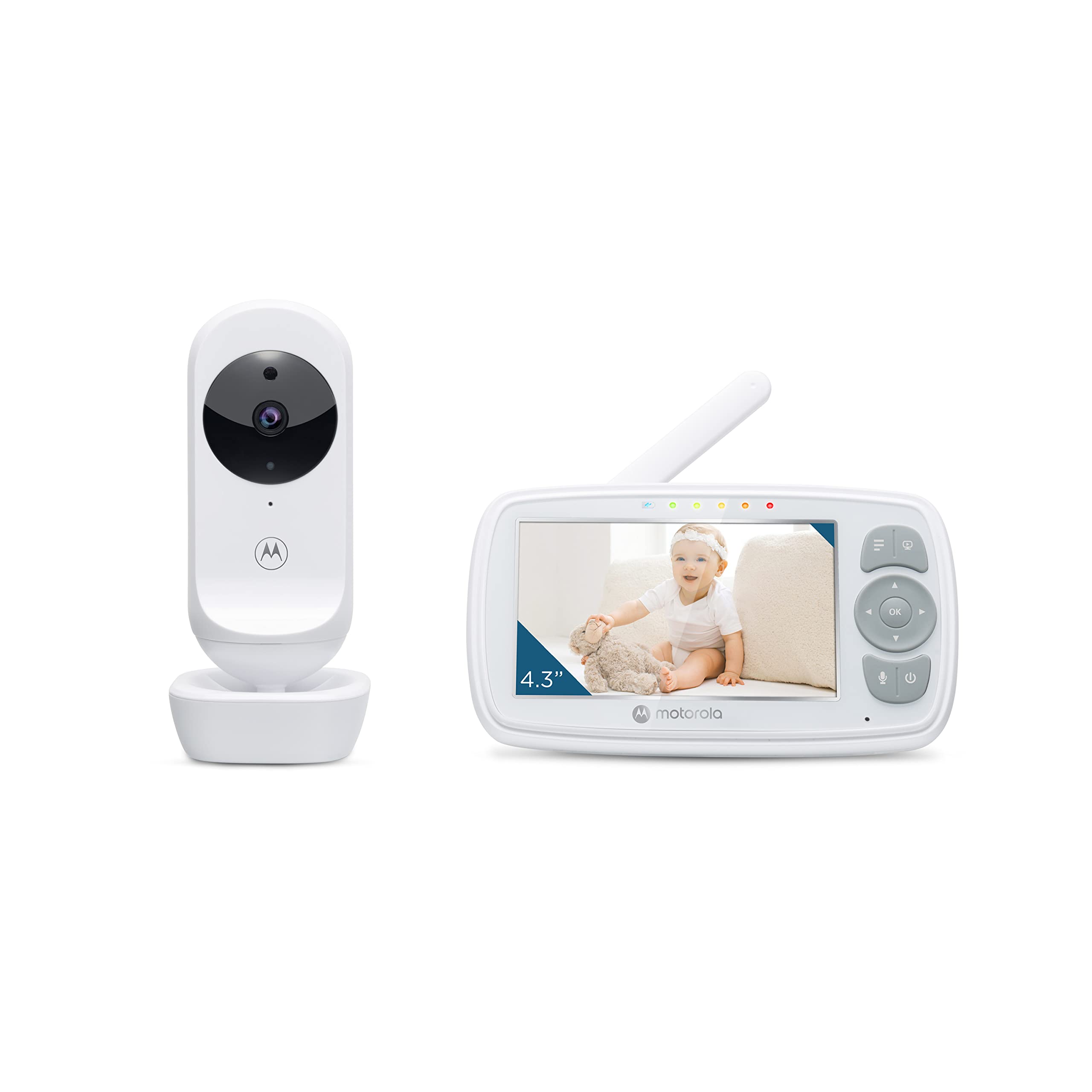 Motorola Nursery VM34 - Babyphone mit Kamera - 4.3-Zoll Farbdisplay - Infrarot-Nachtsicht - Wiegenlieder, Weiß