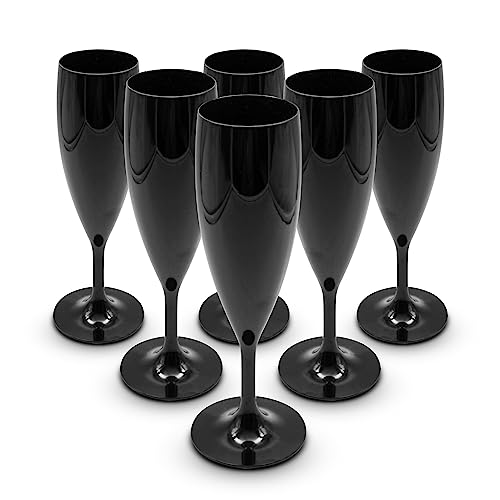 DOJA Barcelona | Plastik Champagnergläser | 60 ml | 6er Pack | Flöten Gläser | 195x68x2 mm | Schwarze Polycarbonat Plastik | Wiederverwendbare Hartplastik Gläser | für Hochzeit, Champagner