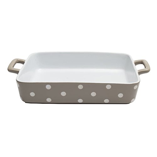 Isabelle Rose IR5466 - Keramik Auflaufform, beige mit weißen Punkten, polka dot - Maße: 38,5x24x6,5cm