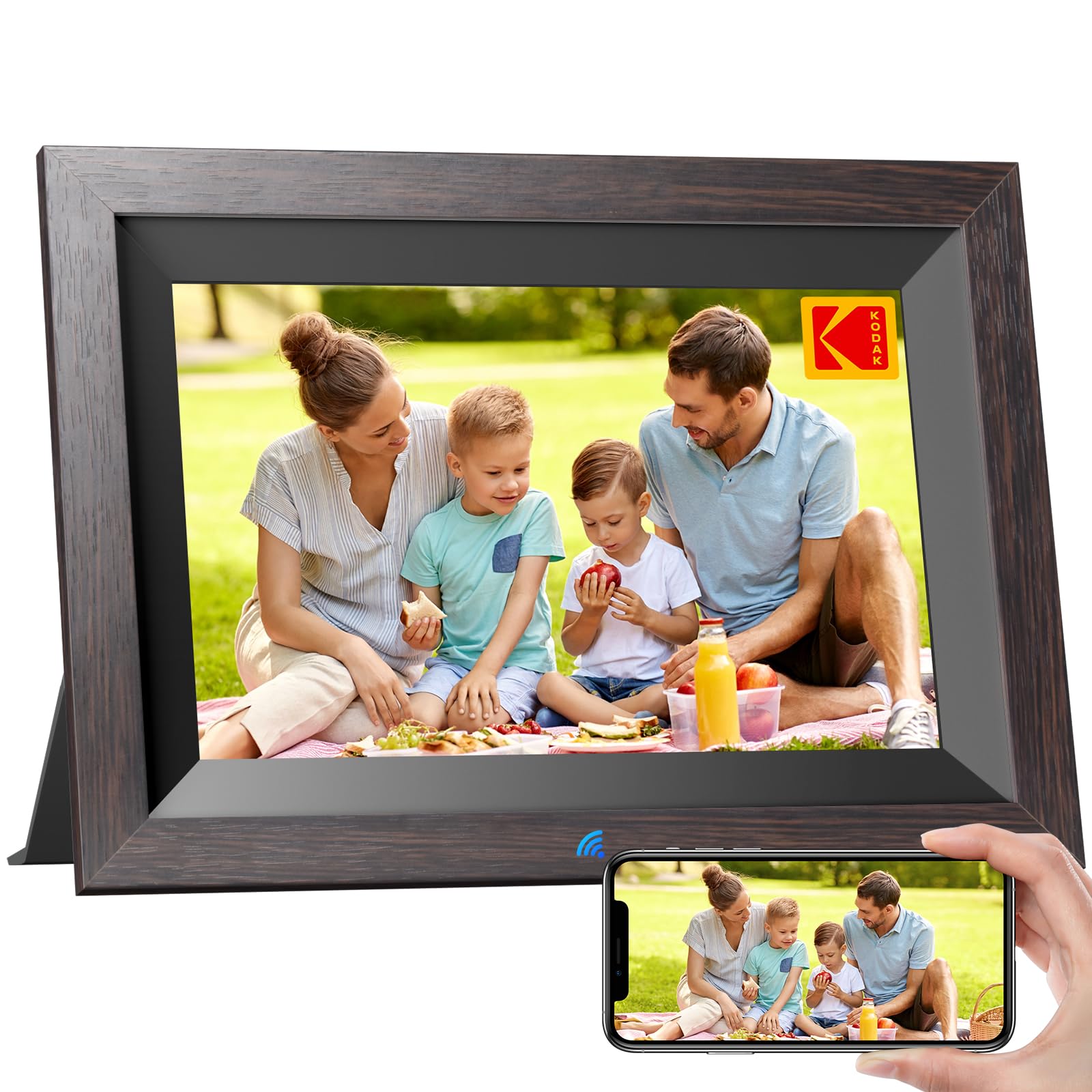 KODAK Digitaler Bilderrahmen 10.1 Zoll WLAN Elektronischer Bilderrahmen HD IPS Touchscreen Smart Fotorahmen Cloud mit App, 32GB Speicher, Automatischer Rotation, Teilen von Bildern, Musik, Videos