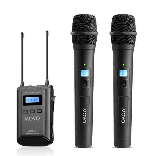 Movo 48-Kanal UHF kabelloses Mikrofonsystem mit 2 kabellosen Mikrofonen und Empfänger - Kondensatormikrofonbündel für Interviews und Auftritte - Podcast-Ausrüstungsbündel für 2
