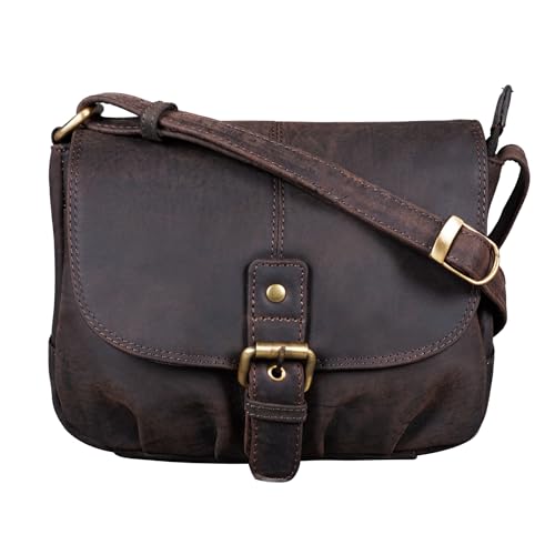 STILORD 'Iris' Leder Handtasche Damen klein Vintage Umhängetasche zum Ausgehen Klassische Abendtasche Partytasche Freizeittasche Echtleder, Farbe:dunkel - braun