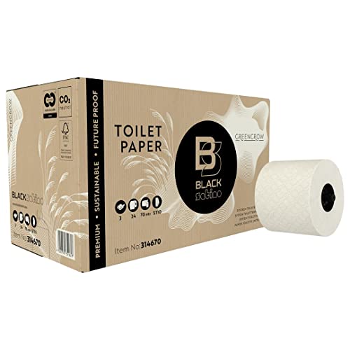 BlackSatino Toilettenpapier Großrollen GreenGrow I 3-lagig I 24 Rollen mit je 70m Länge I passend für ST10-Spender I umweltschonend I nachhaltig I Miscanthus-Recycling-Mix